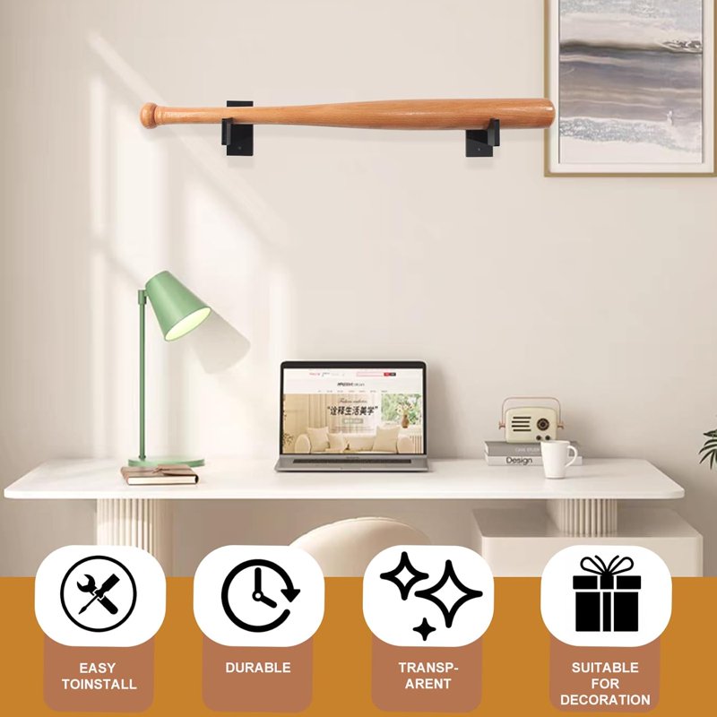 Damage-Free Baseball Bat Wall Mount Set - Secure Display Rack for Signed Bats