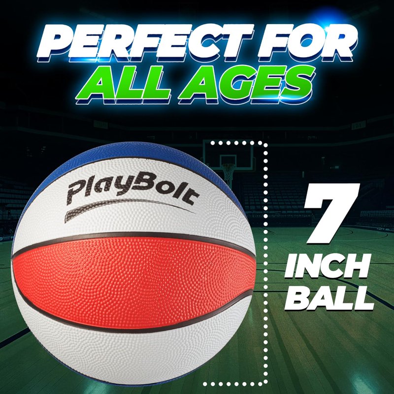 Mini Basketball Set 3 Pack - 7 Inch Youth Rubber Basketballs with Hand Pump for Indoor & Outdoor Play