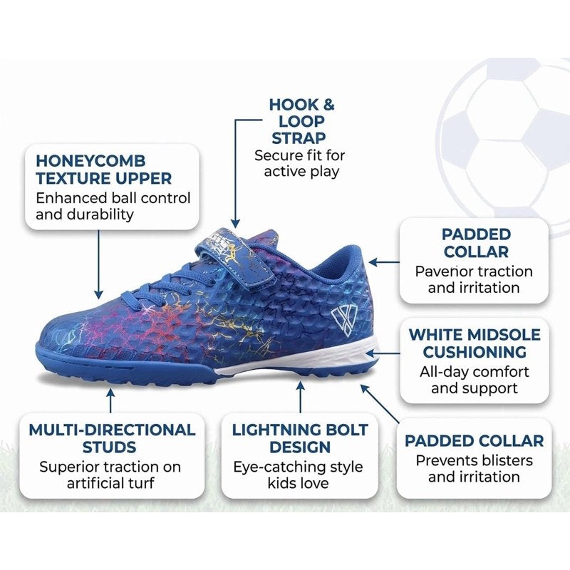 Vizari Zodiac Youth Turf Soccer Shoes with Hook & Loop, Blue, Size 5.5