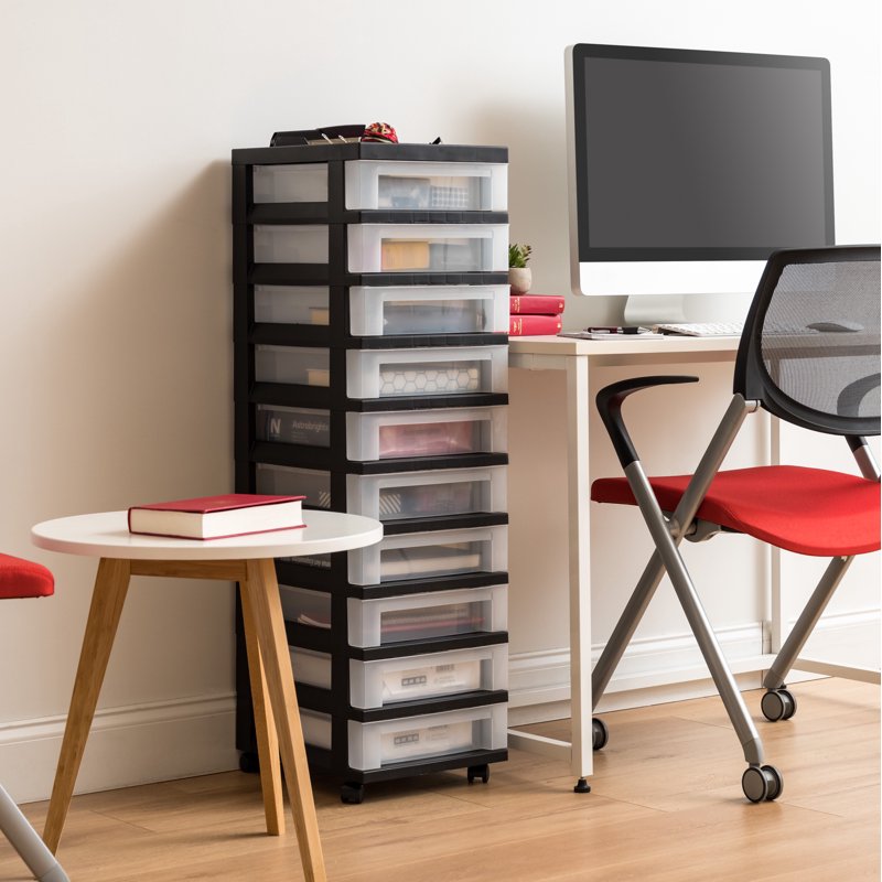 Multi-Purpose Plastic Storage Cart with Rolling Casters for Home & Office