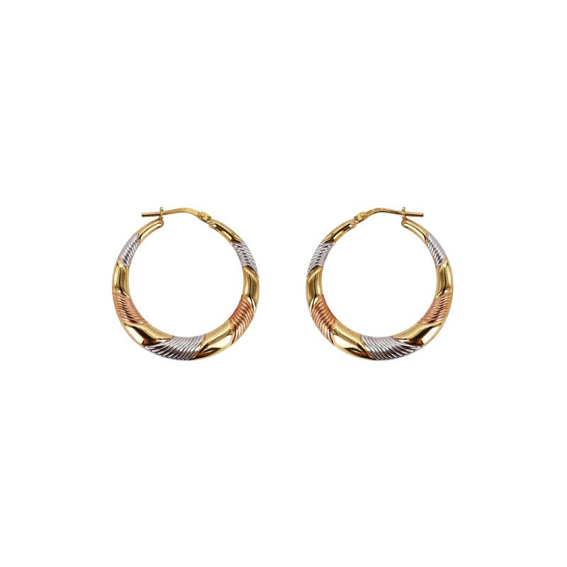 14K Gold Plated Sterling Silver Hoop Earrings for Women - Tri Color, 30mm