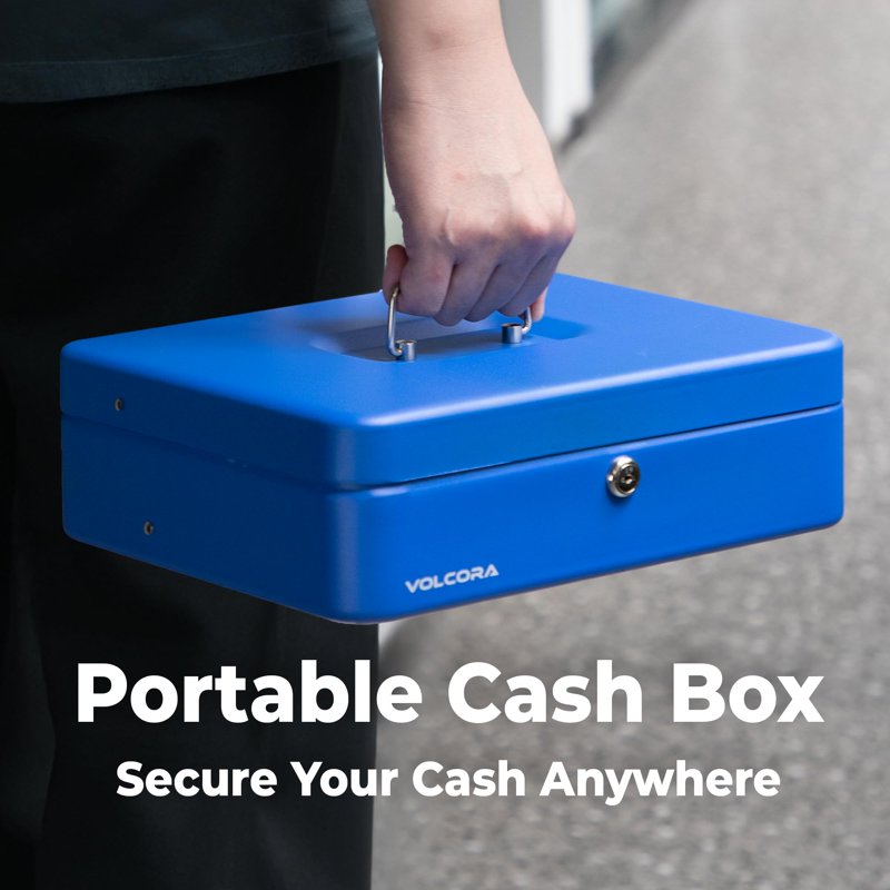 Large Metal Cash Box with Key Lock and Removable Money Tray - Portable Secure Safe for Yard Sale, Garage Sale, and Business Use
