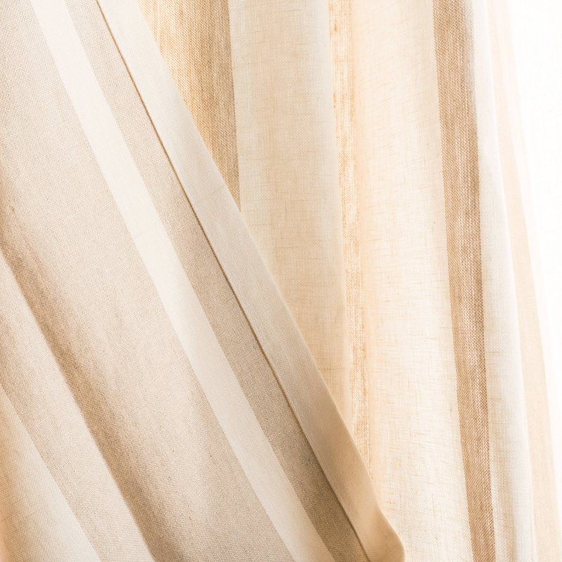 Semi-Sheer Linen Grommet Curtain Panel 52x96 Inches Natural White Stripe