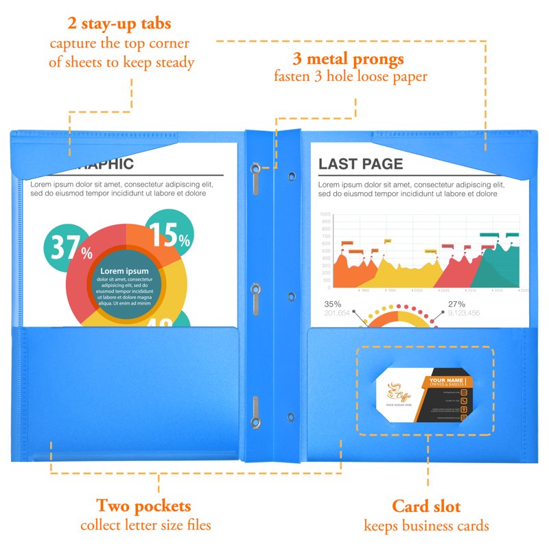 Heavy Duty Plastic Pocket Folders with Clear Front, Assorted Colors, 8 Pack