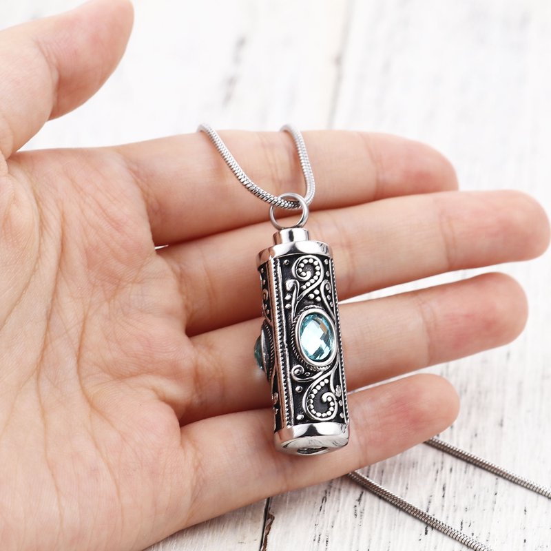 Stainless Steel Cremation Necklace with Rhinestones - Keepsake Pendant for Ashes, Purple & Blue Variants