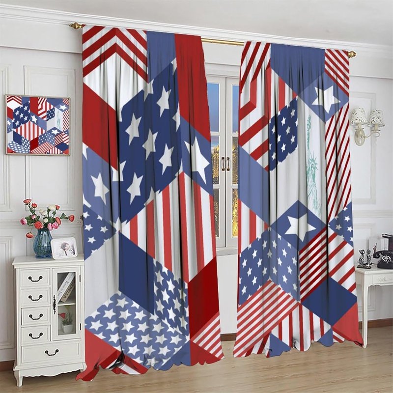 Blackout Curtains 84x84 Inches - Modern Geometric USA Flag Print Window Drapes