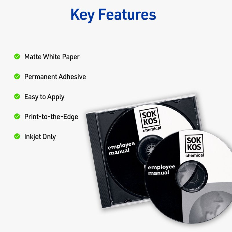 Avery Permanent CD Labels Pack - 100 Printable White Disc & Spine Labels