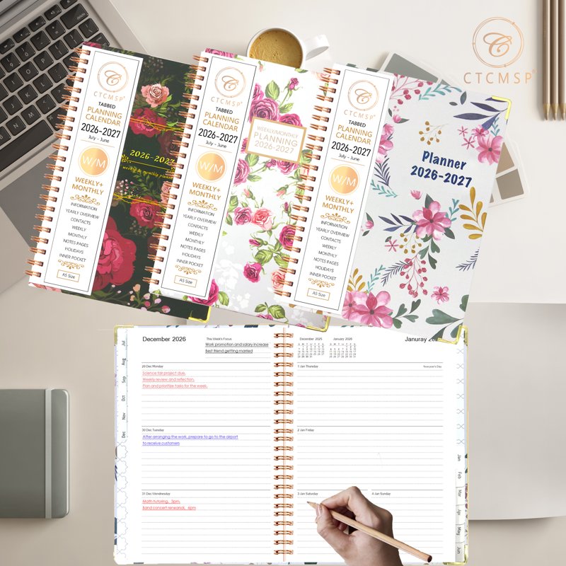 2026-2027 Academic Planner Notebook Floral Weekly & Monthly Organizer