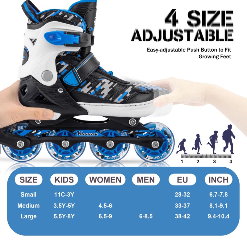 Adjustable Kids Inline Skates with Illuminating Wheels for Boys Girls & Women