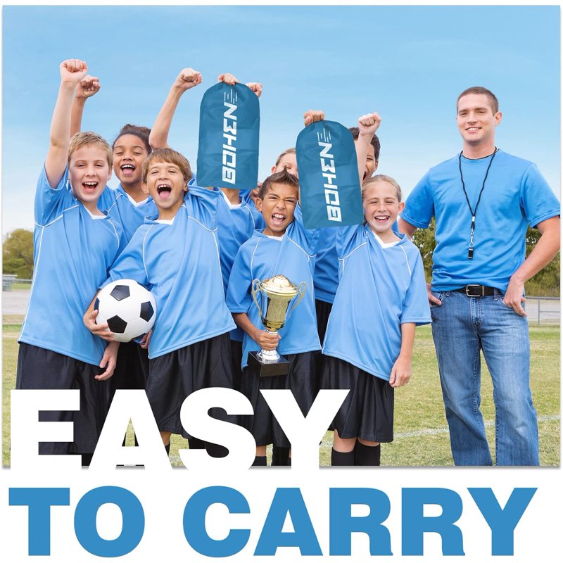 BOHEN 6x4 FT Portable Soccer Goal for Kids Blue with Net, Carry Bag & Ground Stakes - 2 Pack