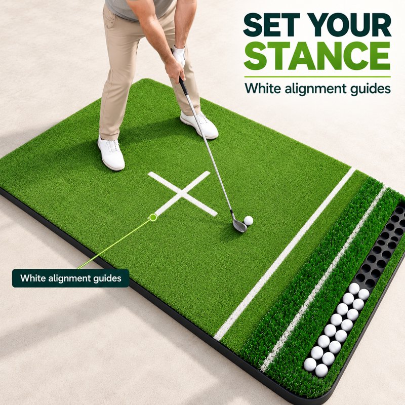 Orfeld 5.2 x 4 ft Dual-Turf Golf Hitting Mat with EVA Base, 10 Hitting Positions