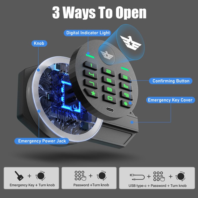 Fireproof Safe with Digital Keypad - 8 Cub Capacity, Dual Alarm & Deposit Slot