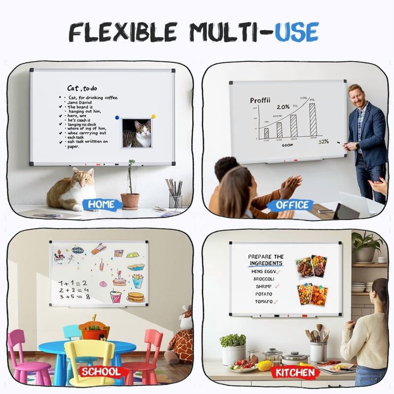 Magnetic Whiteboard Wall Mount Dry Erase Board with Aluminum Pen Tray — Multiple Sizes