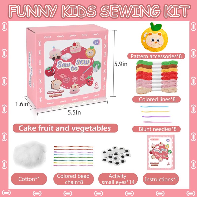 Kids Sewing Kit with 8 DIY Projects for Beginners Ages 5-12 - Creative Arts & Crafts Set
