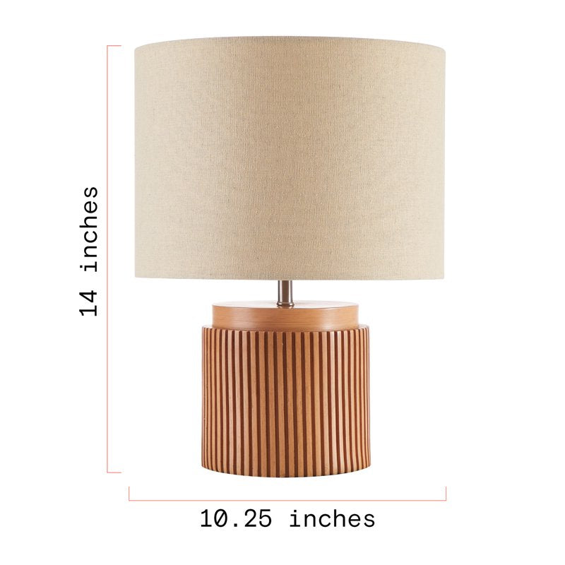 Modern Faux Wood Table Lamp Set - Brown Ribbed Base with Linen Shade