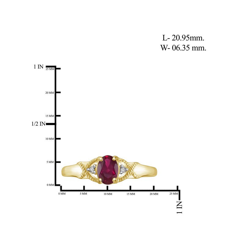 Genuine Ruby Birthstone Ring 0.50 Carat White Diamond Accent 14K Gold Plated Silver