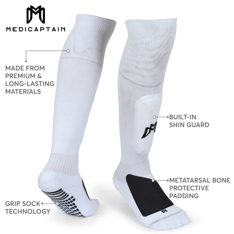 MediCaptain Ultimate Soccer Sock with Shin Guard - S Variation, White Metatarsal Pad