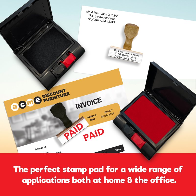 Traditional Felt Stamp Pads Set with Ink Refill Bottles - Red & Black