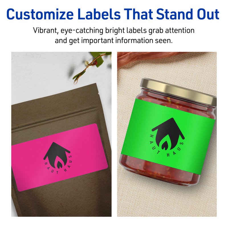 Neon Address Labels - 2x4 Inch Bright Printable Stickers, 150 Pack