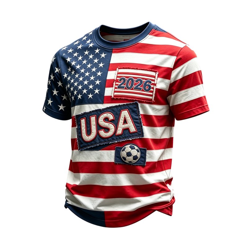 Men USA Soccer Jersey Shirt with American Flag Graphic Short Sleeve Tee Red M
