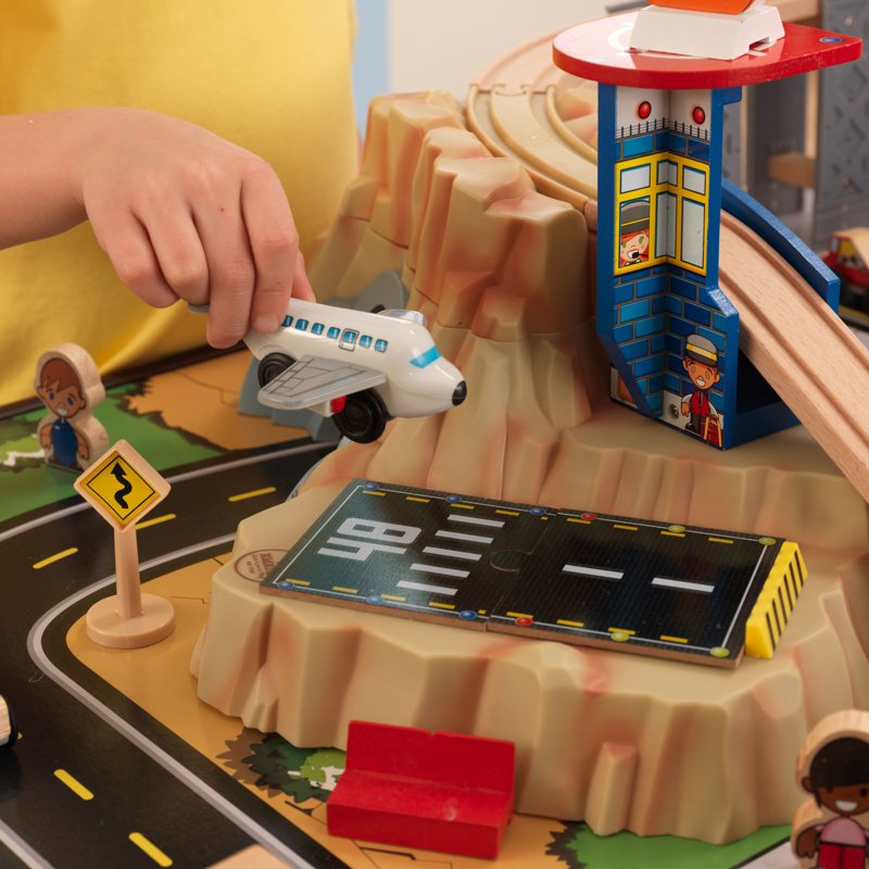 Wooden Train Set & Table with 100 Pieces Storage Drawer Kids Play