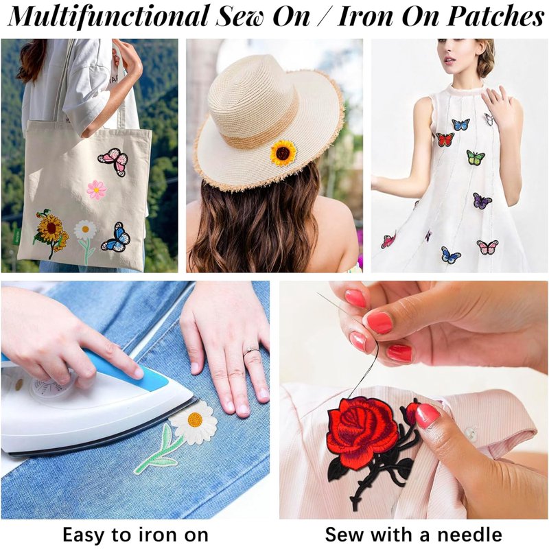 Embroidered Iron-On Patches Set for Clothes and DIY Crafts - 72 Pieces