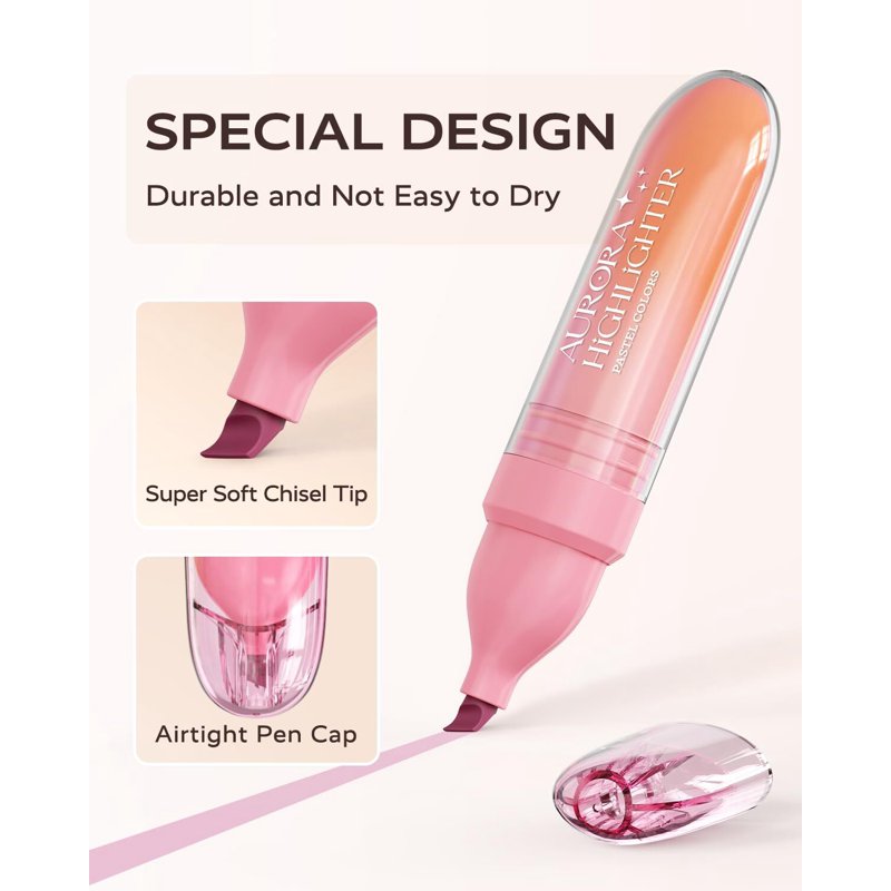 8-Piece Pastel Highlighter Set - No Bleed, Quick-Drying, Soft Chisel Tips