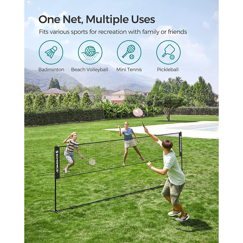 SONGMICS 16.5 ft Badminton Net - Height Adjustable, Foldable with Poles (Variation: 16.5 ft, Black)