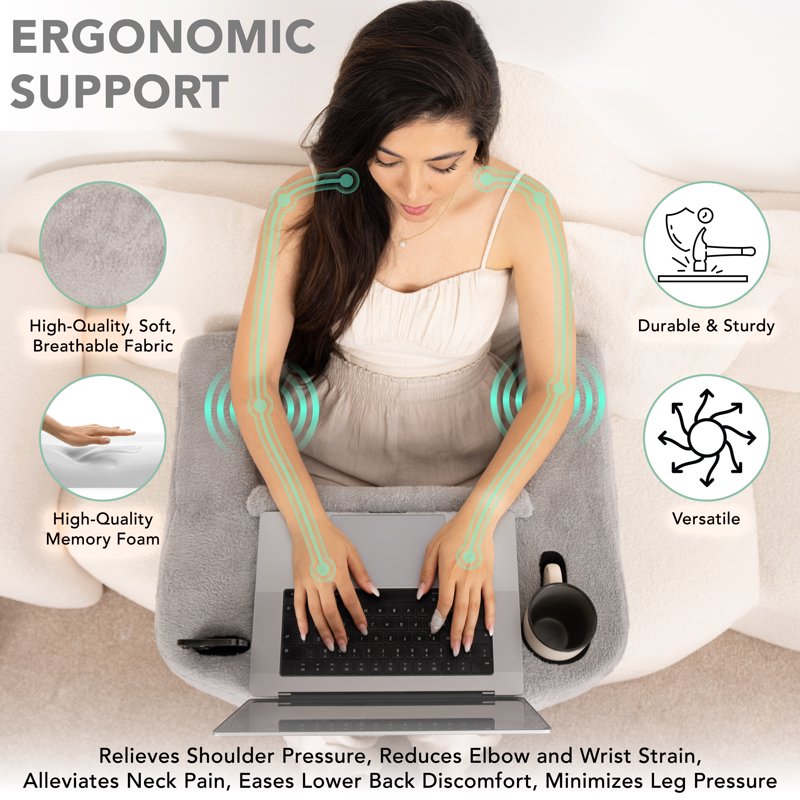 Multi-Functional Reading & Gaming Pillow with Cup Holder & Armrests - Adjustable Support