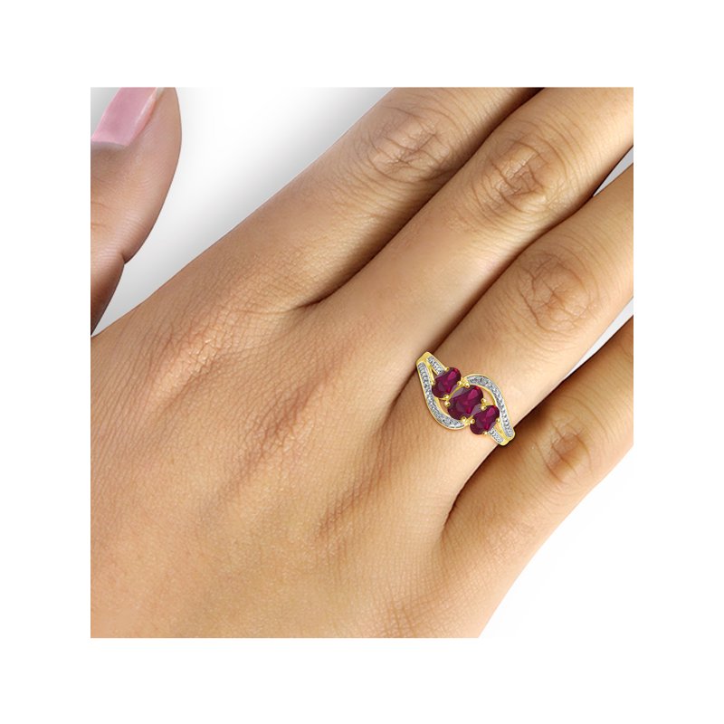 Genuine Ruby Ring 1.75 Carat Birthstone Jewelry with White Diamonds in Hypoallergenic Silver Band