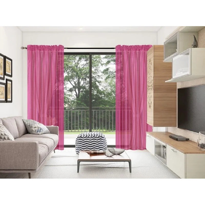 Faux Silk Semi-Sheer Window Curtains 2-Pack - Light Filtering Privacy