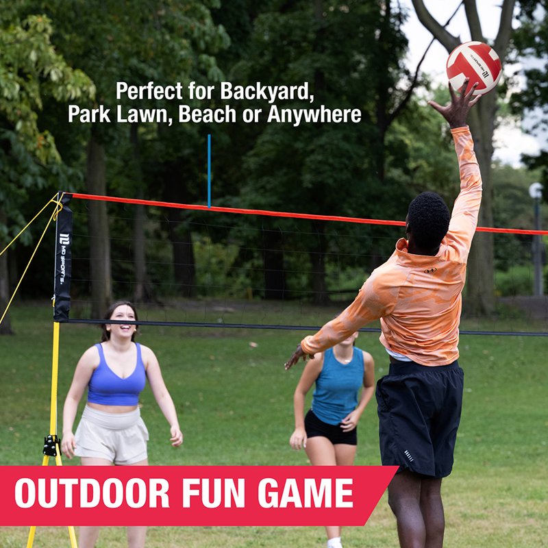 30 Ft Outdoor Volleyball Set with Adjustable Net and Steel Poles - Includes Ball & Pump