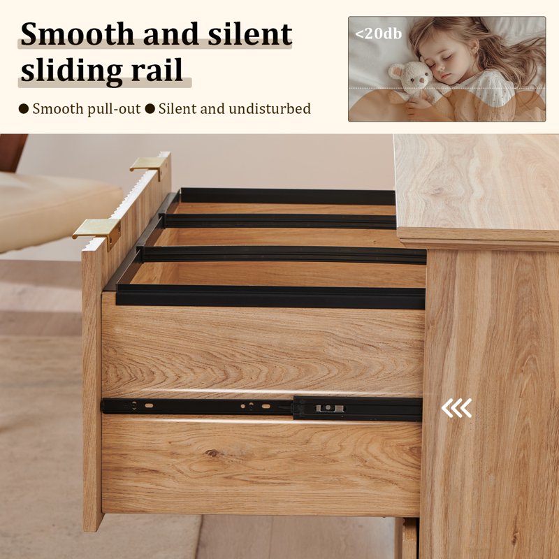 Lateral Filing Cabinet with Charging Station - Modern Fluted Wood Office Storage