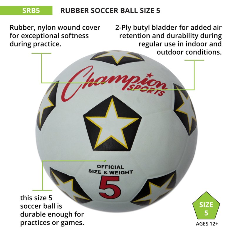 Champion Sports Rubber Cover Soccer Ball - Size 5 White/Black