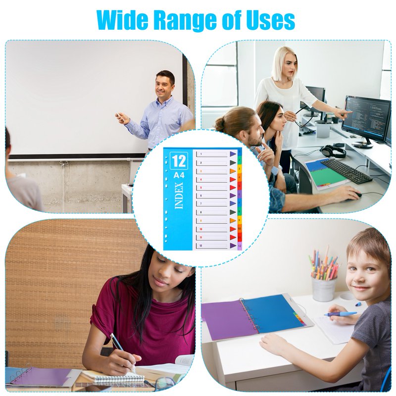 60-Tab Binder Dividers Set with 12 Color-Coded Tabs for 3-Ring Binders, Waterproof Plastic Office & School Supplies