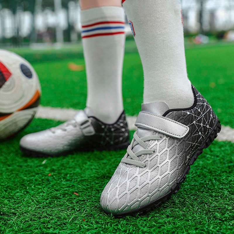 Youth Football Cleats for Outdoor Training - Utlike Boys Soccer Shoes with Rubber Sole, Size 36, 12-12.5 Years Silver