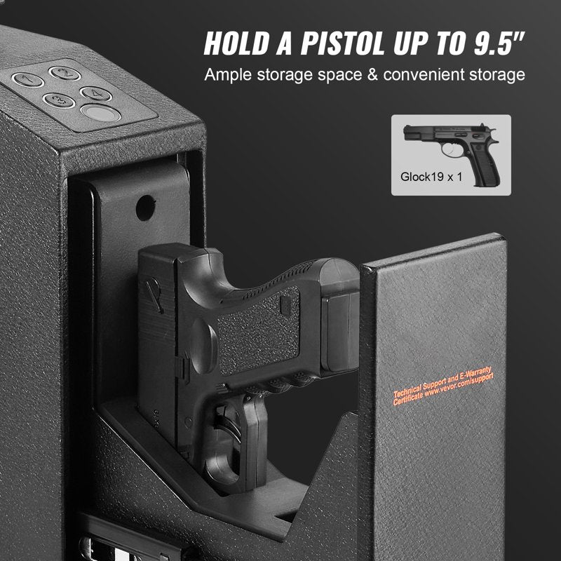 Mounted Gun Safe with Fingerprint, Key & Password Access – Compact Pistol Safe for Home & Bedside