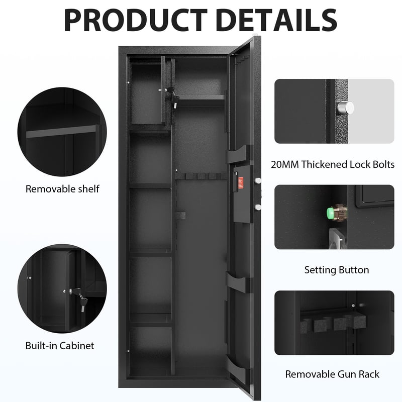 8-12 Rifle Gun Safe with Removable Shelf & Rifle Rack - Secure Storage Cabinet