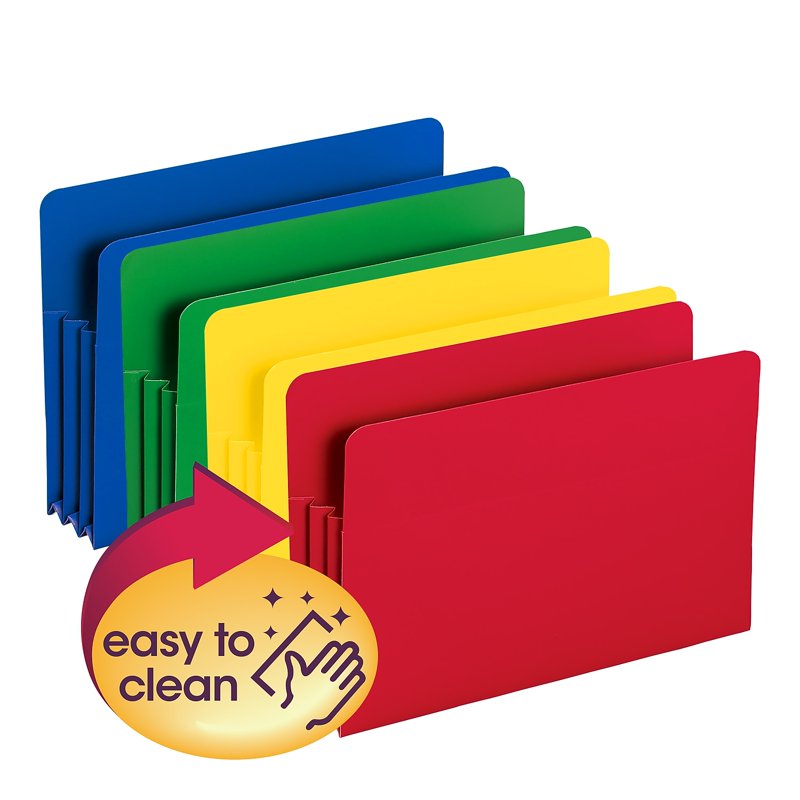 Poly File Pocket with Straight-Cut Tab - 3.5 Inch Expansion, Pack of 4