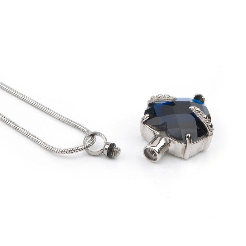 Heart Cremation Necklace for Ashes with Birthstone Crystal Pendant - Keepsake Memorial Jewelry
