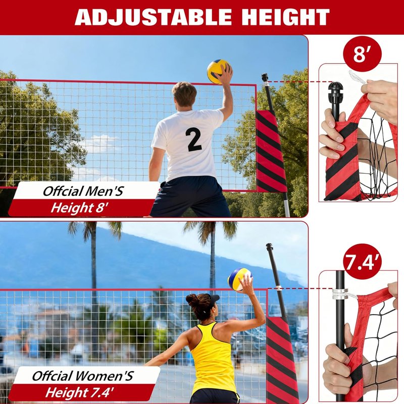 Portable Volleyball Net 12 ft with Adjustable Height & Carry Bag for Indoor Outdoor Play