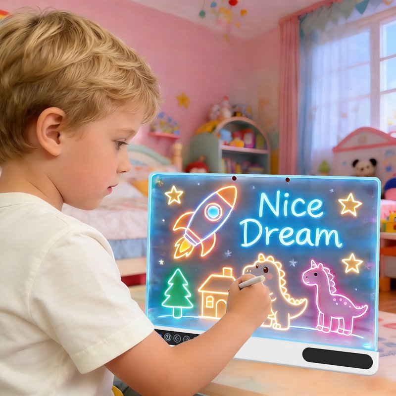 Rechargeable LED Drawing Board for Kids 16-Inch Neon Light Art Doodle Pad