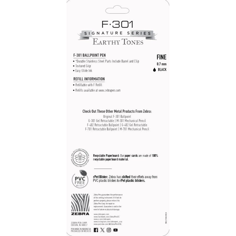 Retractable Ballpoint Pen 0.7mm Fine Point Black Ink - Earthy Tones, 4 Pack