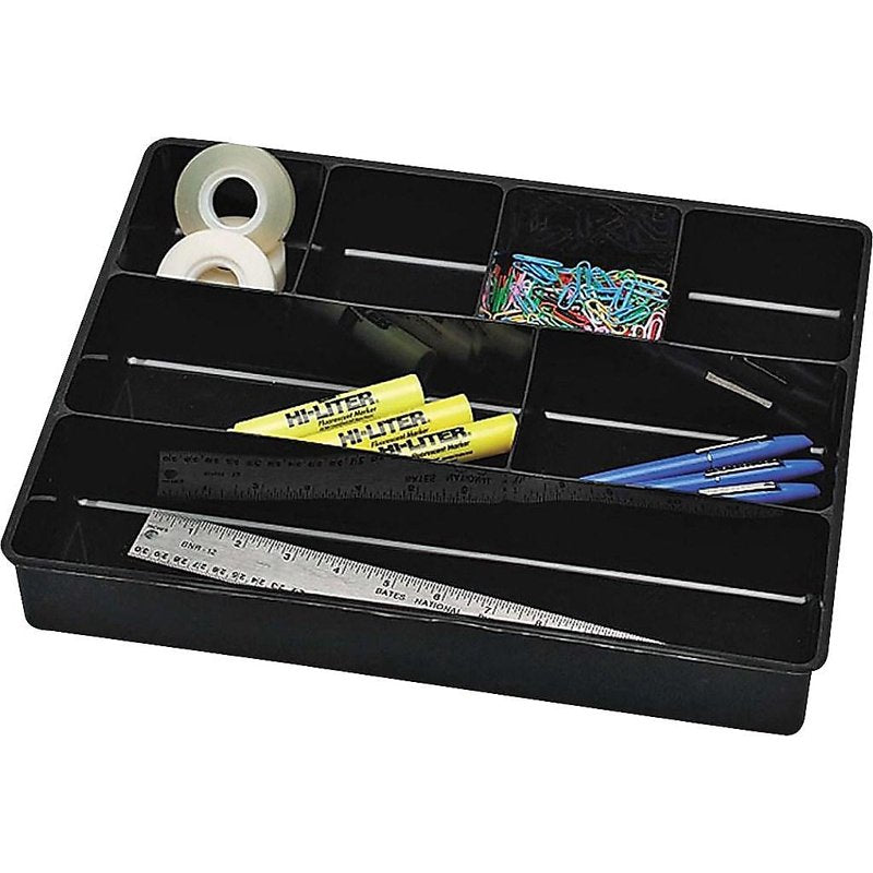 Extra Deep Desk Drawer Organizer Tray with 7 Compartments - Plastic, Black
