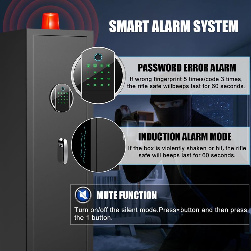 Home Gun Safe with Fingerprint & Key Lock, Adjustable Shelf, Alarm System
