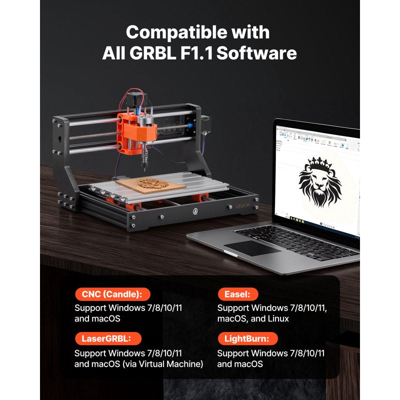 60W CNC Router Machine 3-Axis Wood Engraving Milling with 300x180mm Work Area