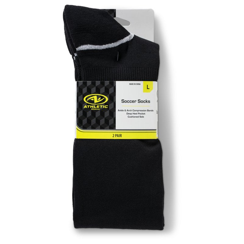 Athletic Works Soccer Socks 2 Pack - Black, Large 8-12.5, Unisex