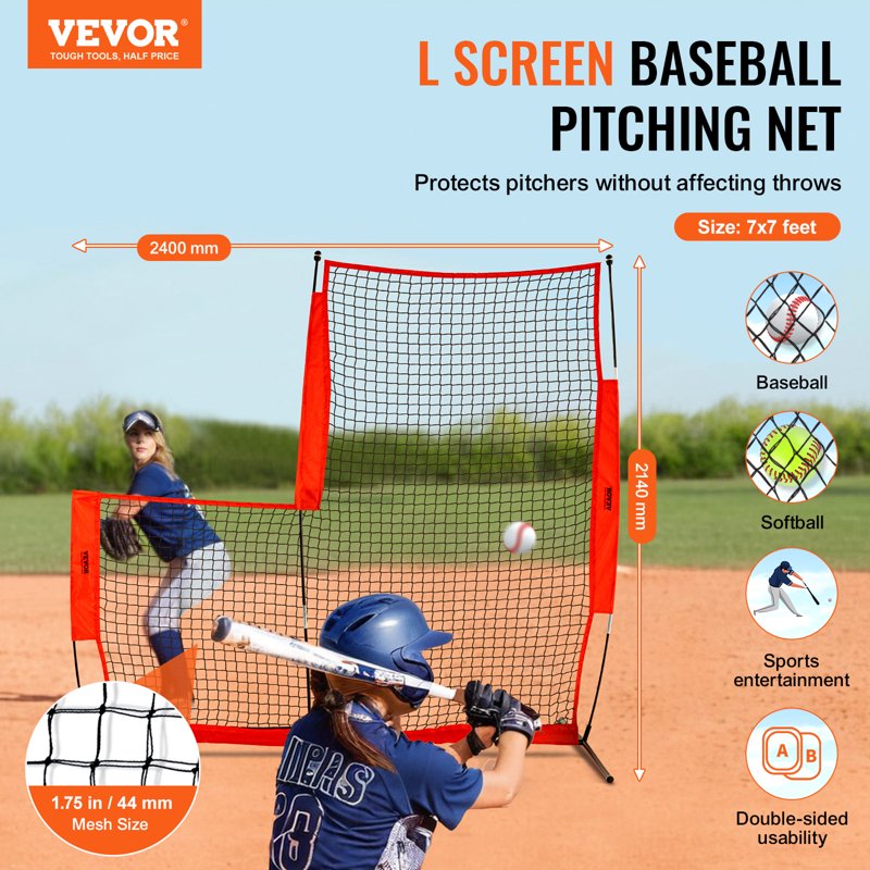 Portable Baseball Pitching Screen 7x7 ft Safety Net for Pitcher Protection