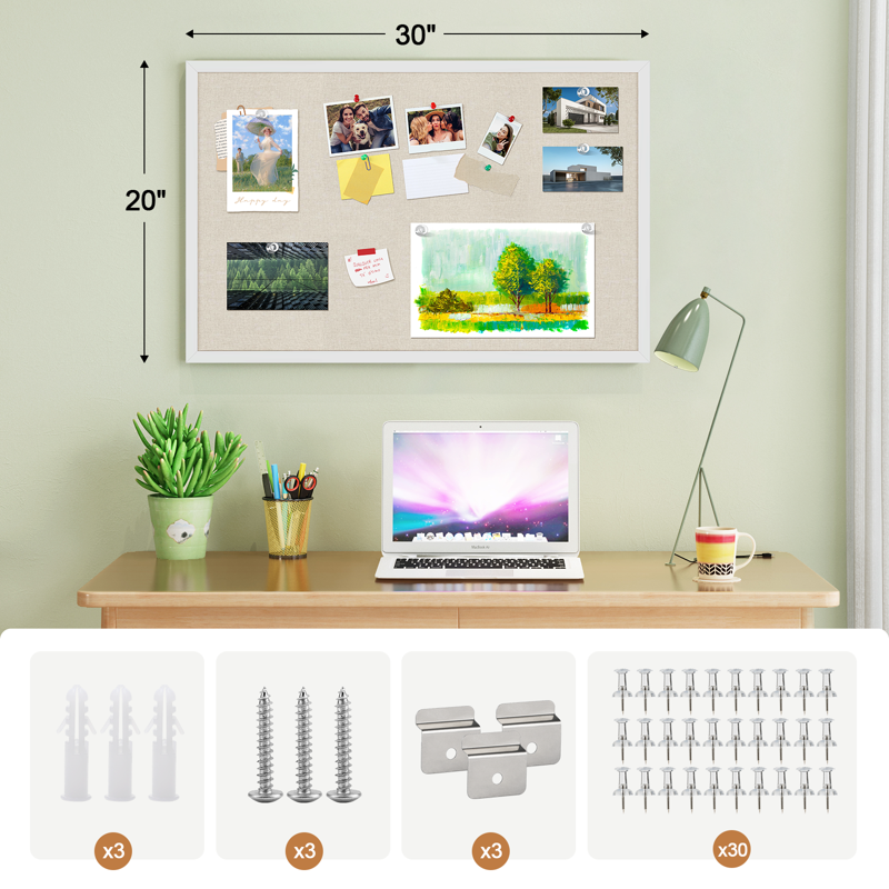 MaxGear Linen Bulletin Board 20x30 White Wood Frame Industrial Surface