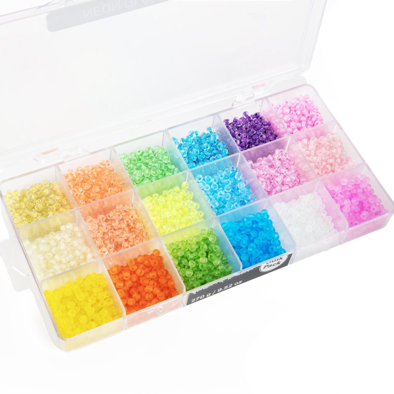 Neon Glow Seed Bead Assortment with Storage Case - 4000 Pieces, 270g, Craft Jewelry Supplies